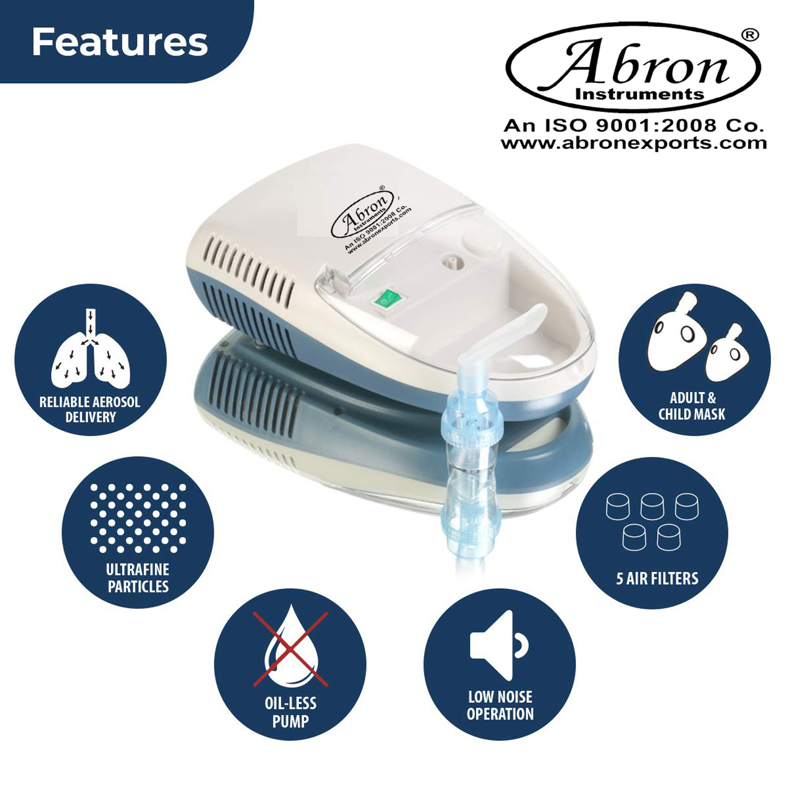 Portable Compressor Nebulizer Inhaler Vaporizer Machine Adults Allergy Relief Respiratory Aerosol Medication Therapy. ABM-2564C